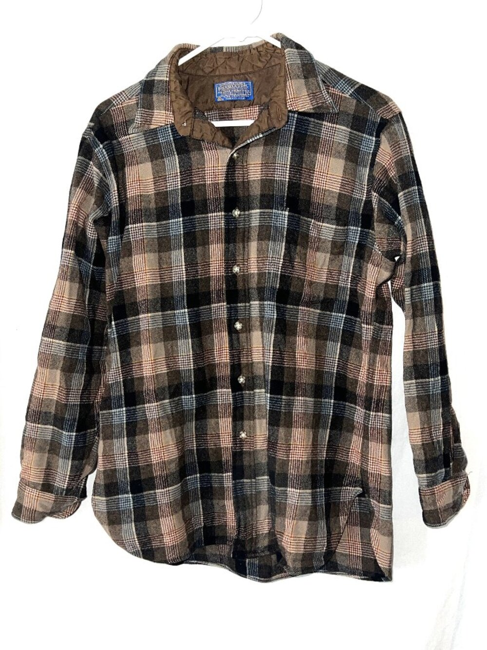 Pendleton Shirt Women's Large Brown Plaid 100% Virgin Wool Long Sleeve Button